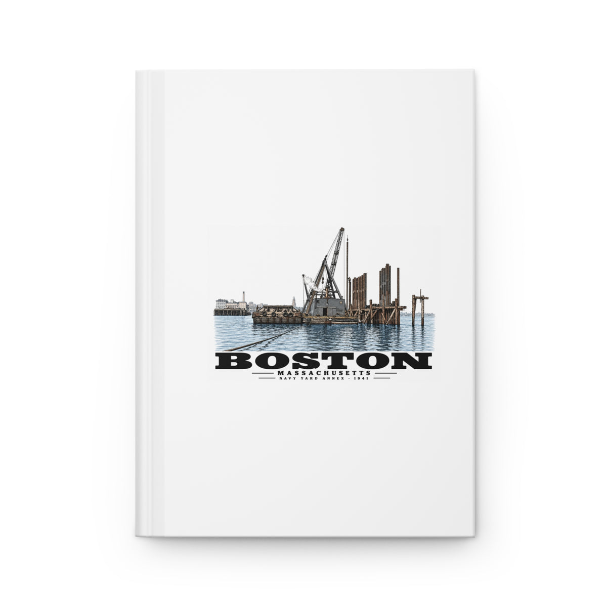 View from water of Navy Yard Annex/Dry Dock Matte Hardcover Journal - Boston Harbor