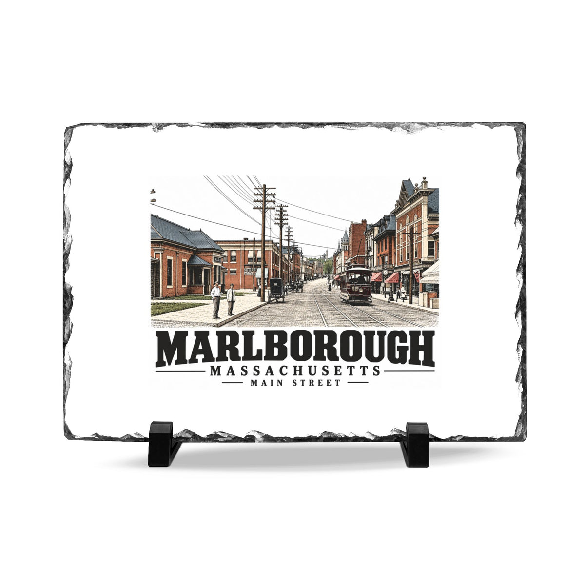 Illustrated Main Street in Marlborough on slate desk plaque