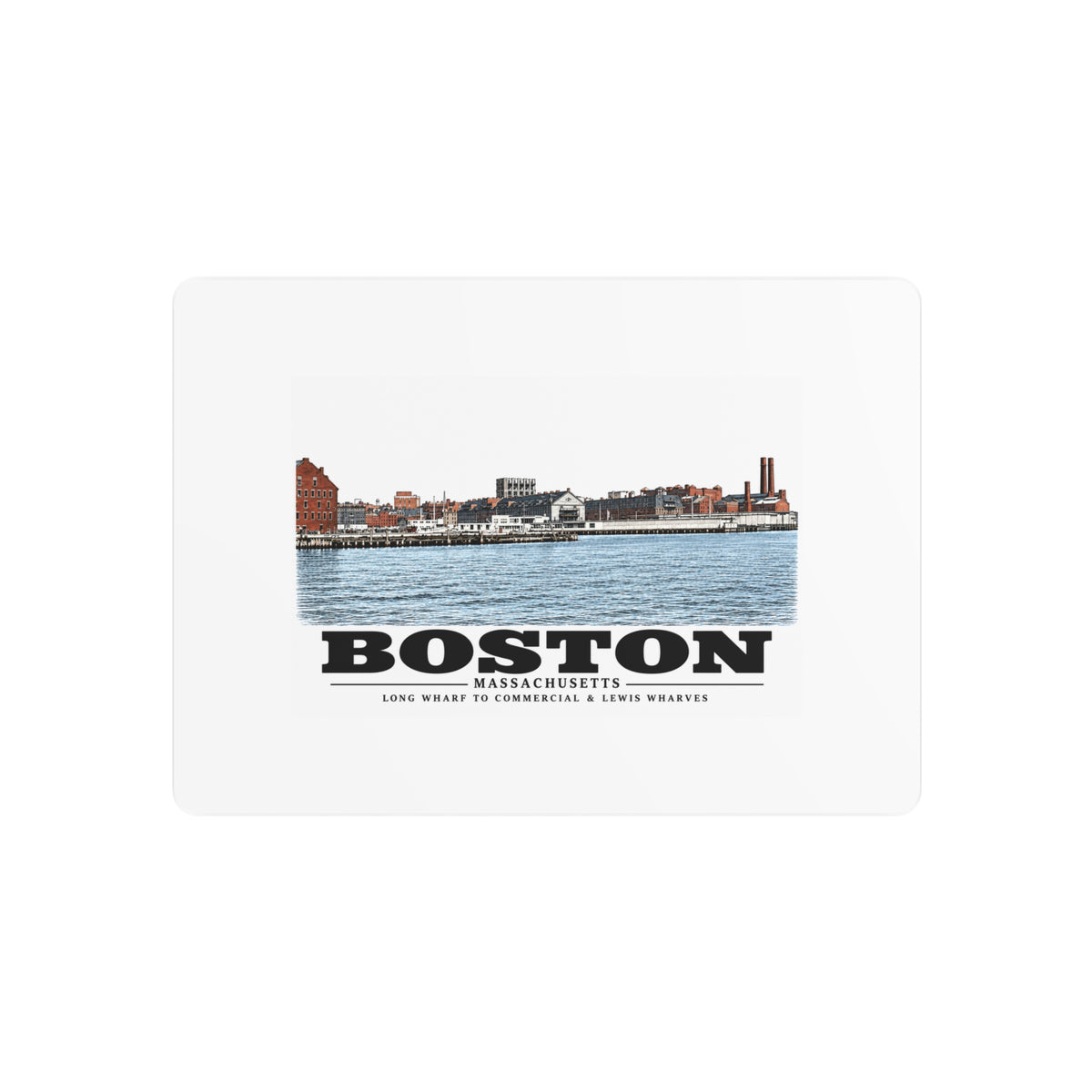 Long Wharf left to Commercial and Lewis right 7 × 5 in Horizontal Metal Wall Art - Boston Harbor