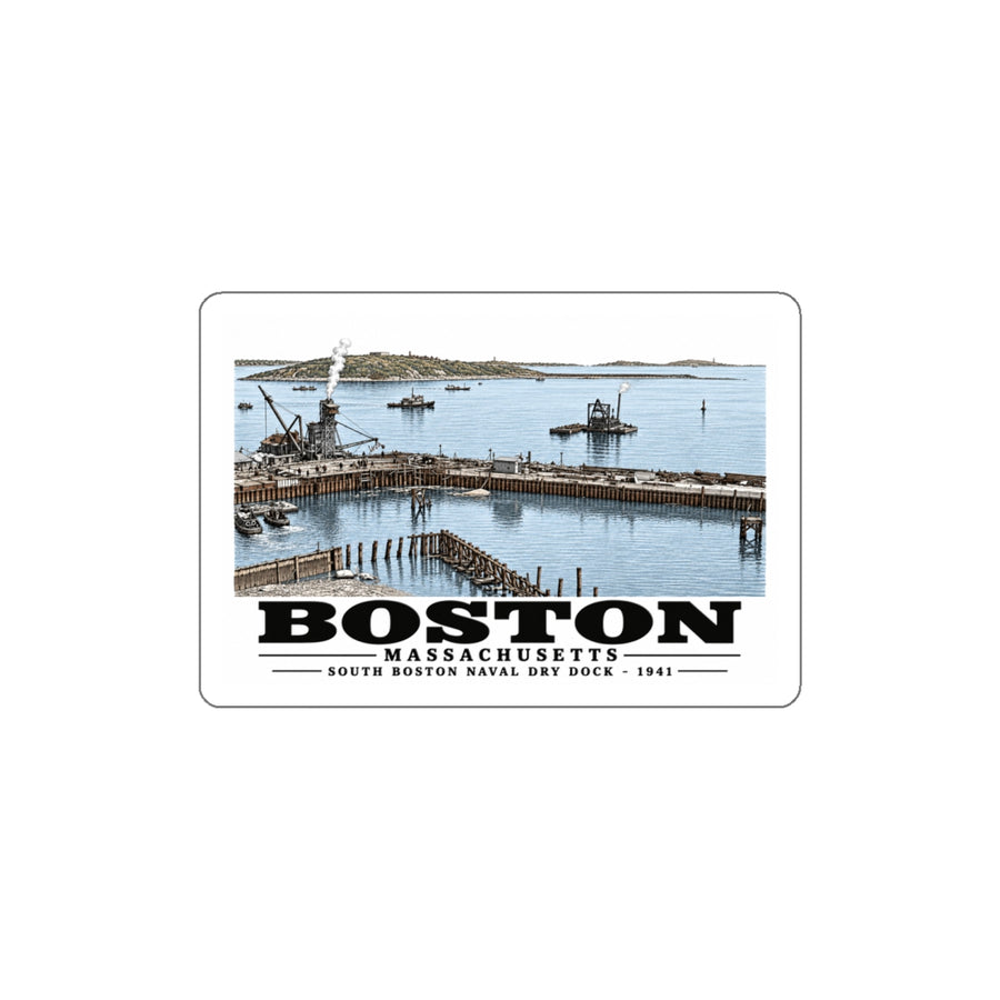 South Boston Dry Dock Area April 16-41 from roof of elevator shaft SE 4 in White Die-Cut Sticker - Boston Harbor