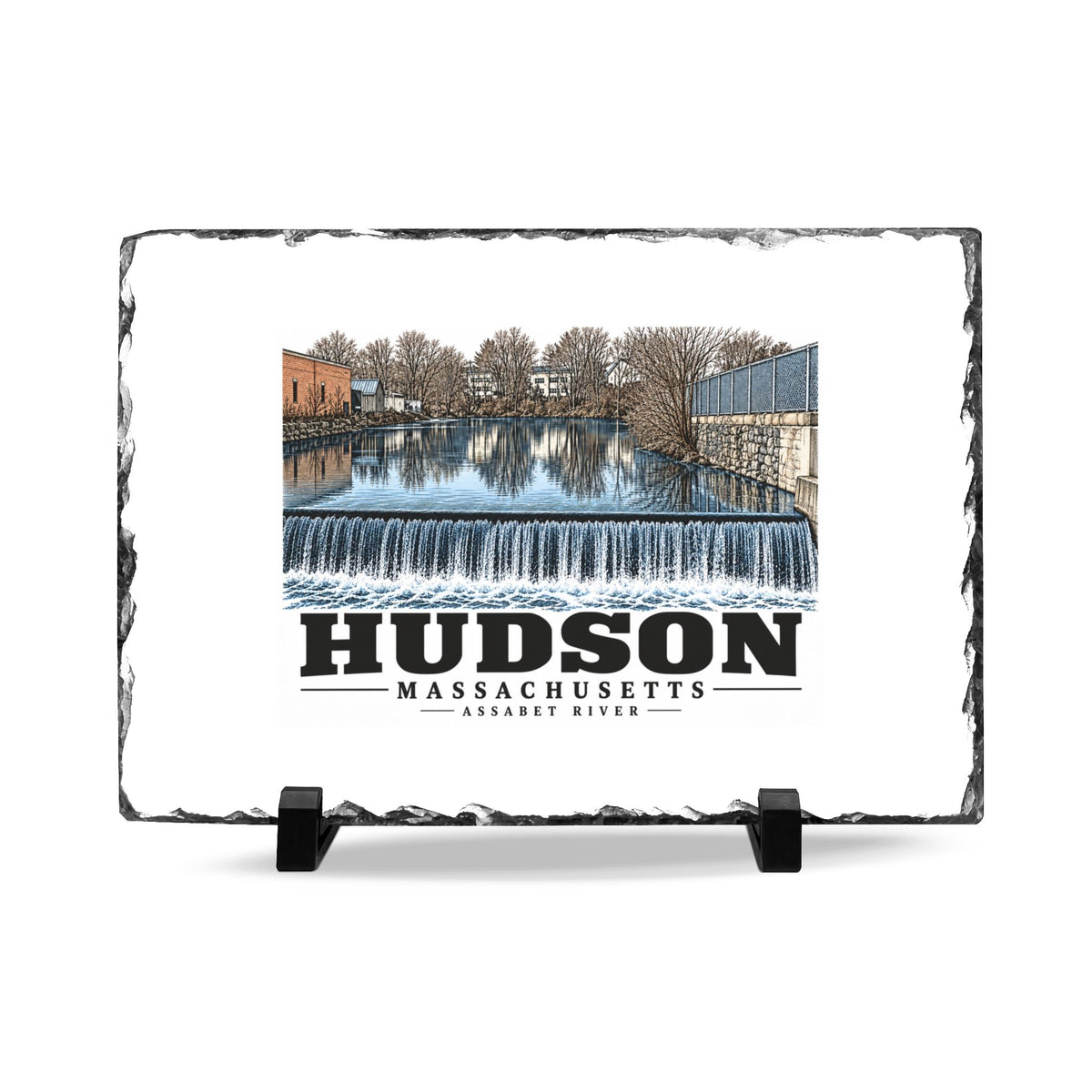 Illustrated Assabet River in Hudson on slate desk plaque