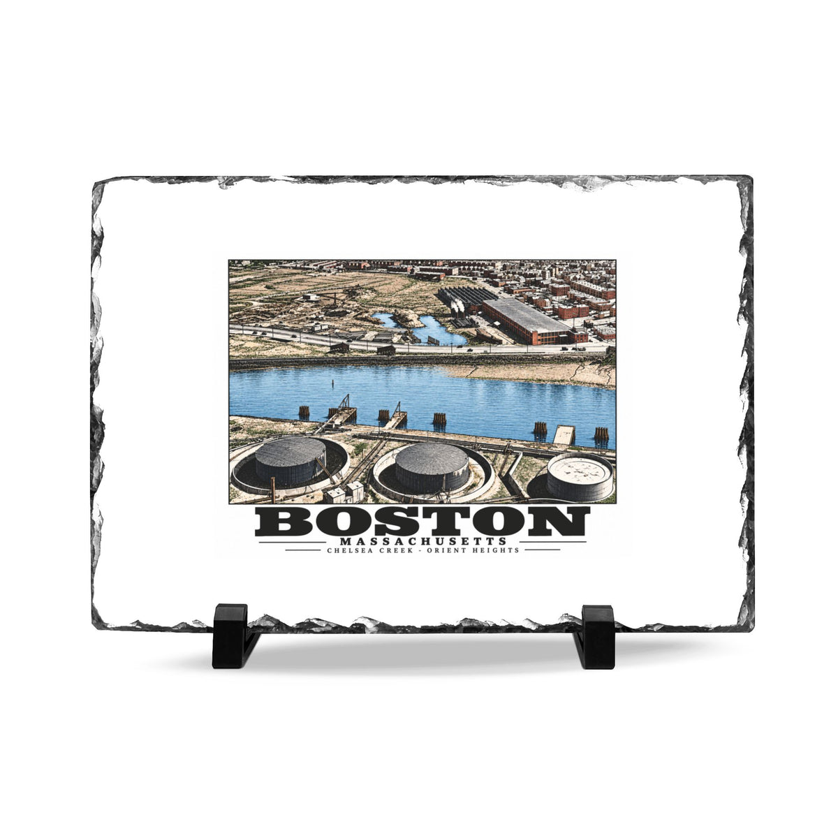 Orient Heights taken at 600 feet-Shore line, Chelsea Creek, East Boston 7 × 11 in Slate Desk Plaque - Boston Harbor