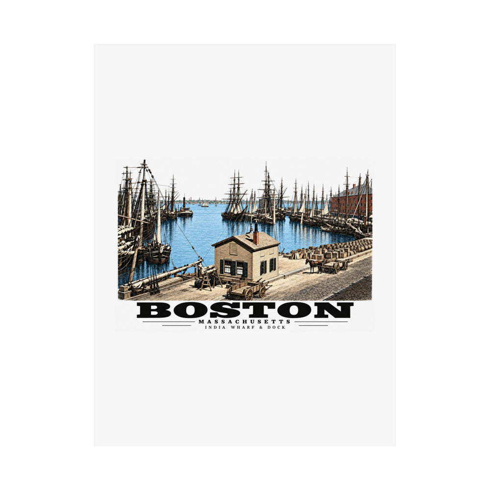 India Wharf and dock, Boston Matte Heritage Poster — 11 × 14 and 18 × 24 in - Boston Harbor