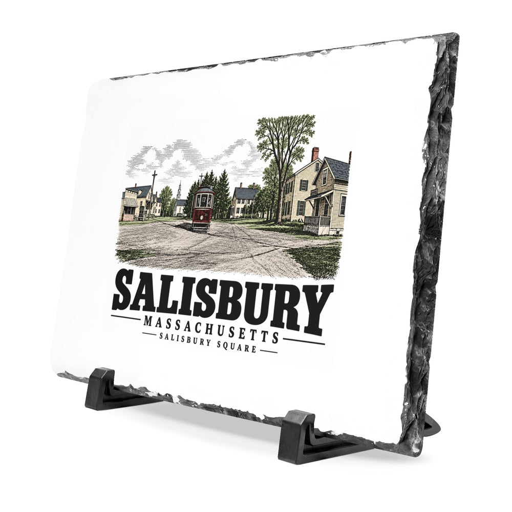 Illustrated Salisbury Square with Exeter-signed streetcar in Salisbury on slate desk plaque