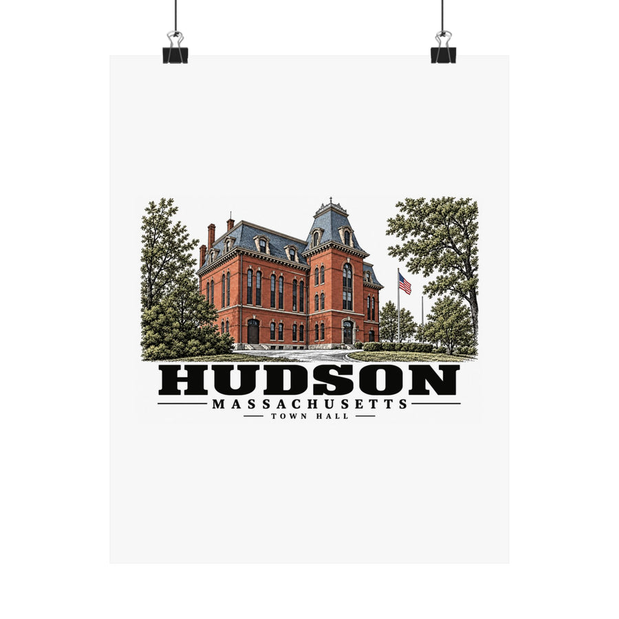 Illustrated Town Hall in Hudson on unframed matte poster