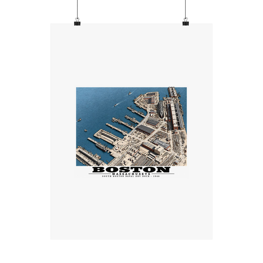Aerial view of US Naval Dry Dock, South Boston showing development of facilities.  HMS QUEEN MARY in Dry Dock #3 Matte Heritage Poster — 11 × 14 and 18 × 24 in - Boston Harbor