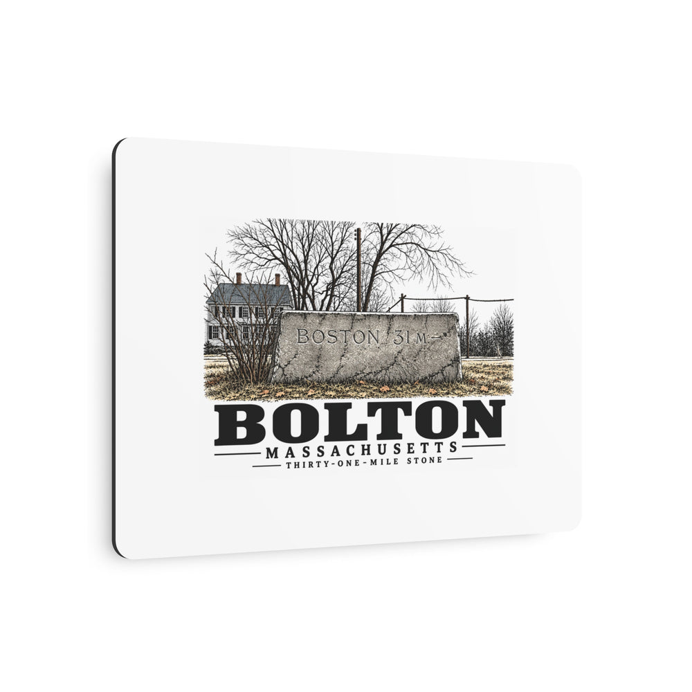 Illustrated Thirty-One-Mile Stone in Bolton on metal art sign