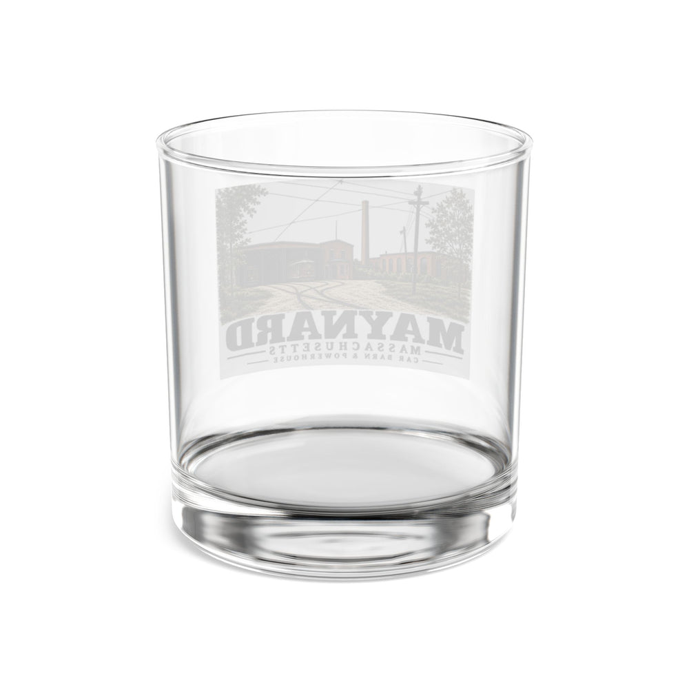 Illustrated Car Barn & Powerhouse in Maynard on rocks glass