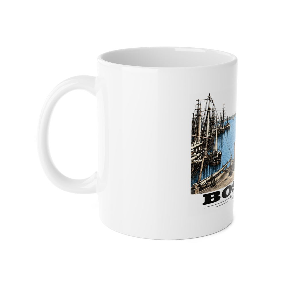 India Wharf and dock, Boston 11 oz White Ceramic Mug - Boston Harbor