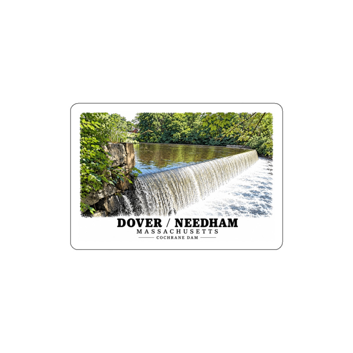 Dam on the Charles River, Dover MA.jpg 4 in White Die-Cut Sticker - Charles River