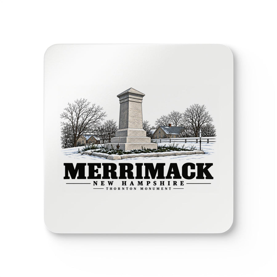 Merrimack The Thornton Monument, winter scene Cork Back Coaster Set - Merrimack Valley Goods
