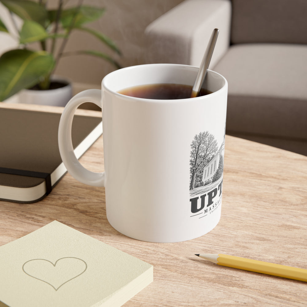 Upton United Parish Church artwork on an 11 oz white ceramic mug, alternate view