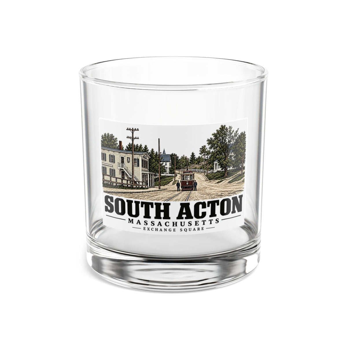 Illustrated Exchange Square in South Acton on rocks glass