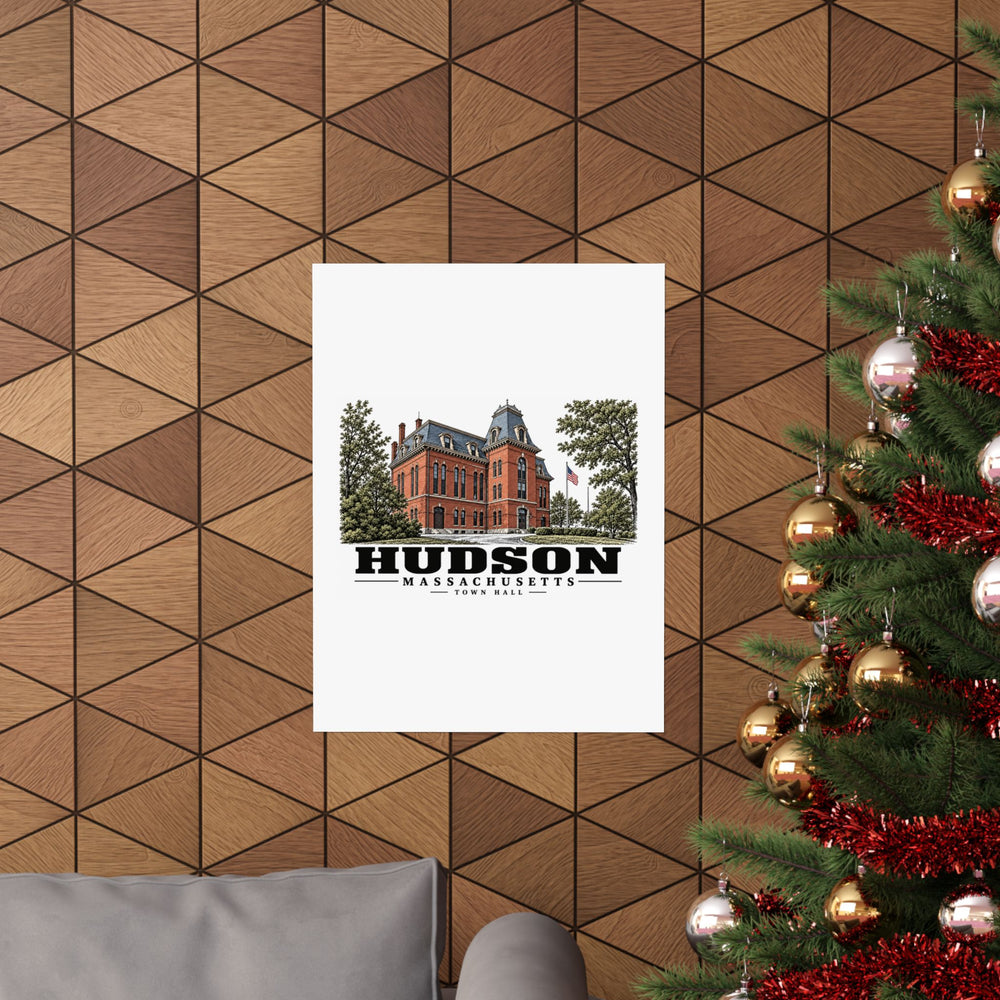 Illustrated Town Hall in Hudson on unframed matte poster