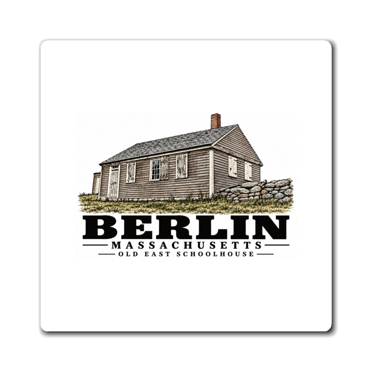 Illustrated Old East Schoolhouse in Berlin on square magnet