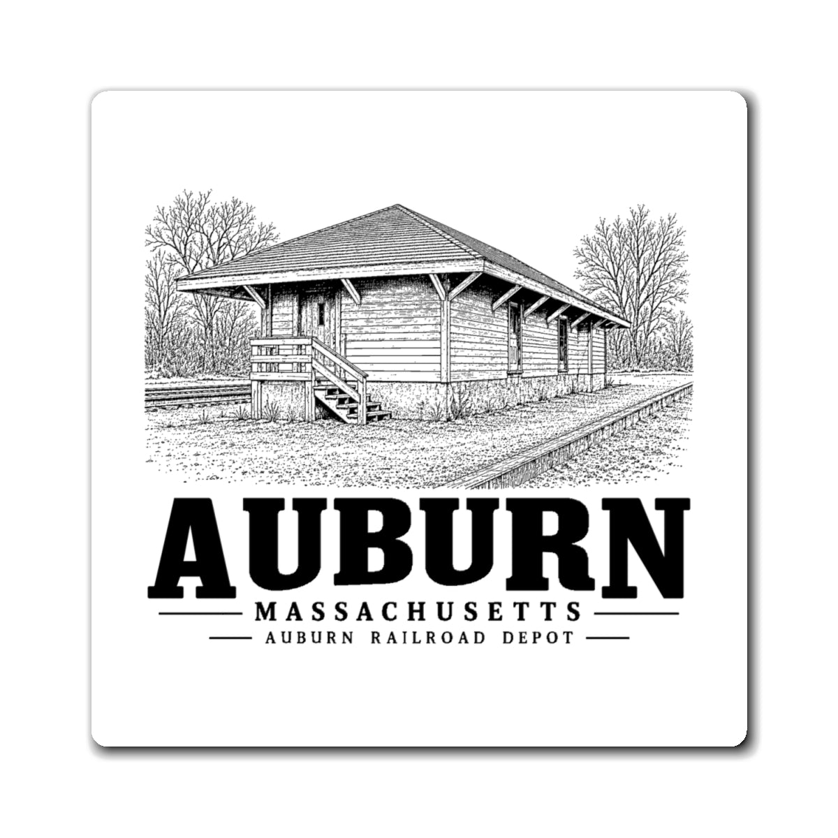 Auburn Railroad Depot 4 in Magnet in White — front view