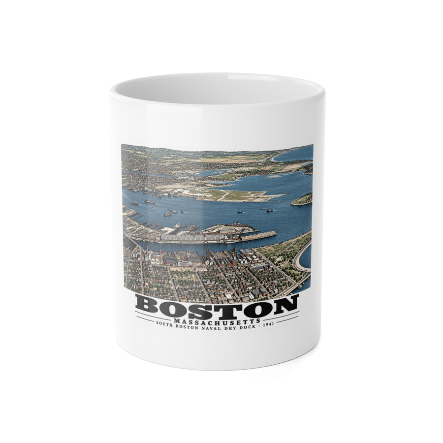 Navy Yard Annex, So. Boston, MA from South, 3000 feet 11 oz White Ceramic Mug - Boston Harbor