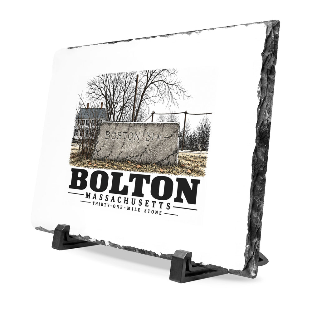Illustrated Thirty-One-Mile Stone in Bolton on slate desk plaque