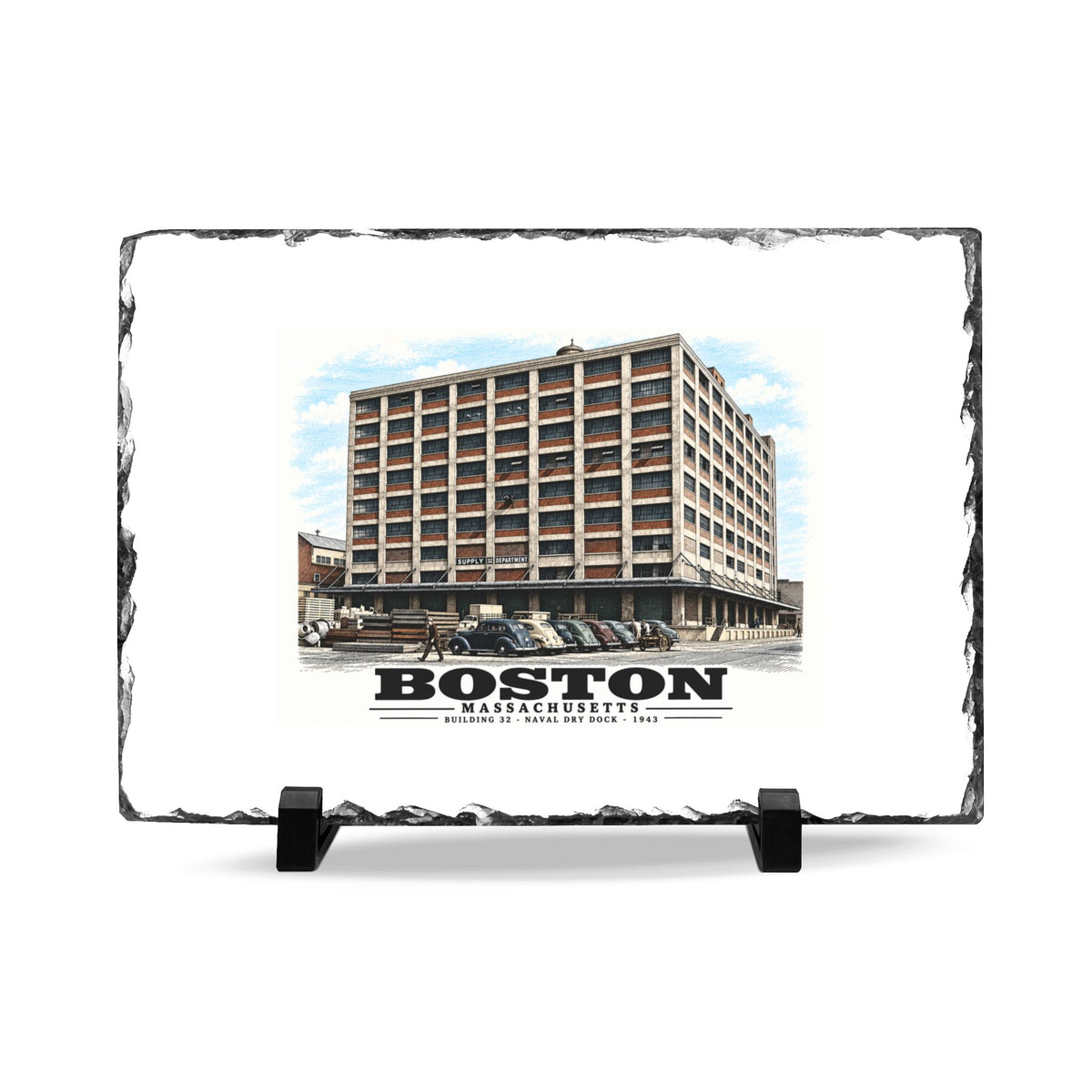 Building #32 US Naval Dry Dock, South Boston, Completed 3/1943 7 × 11 in Slate Desk Plaque - Boston Harbor