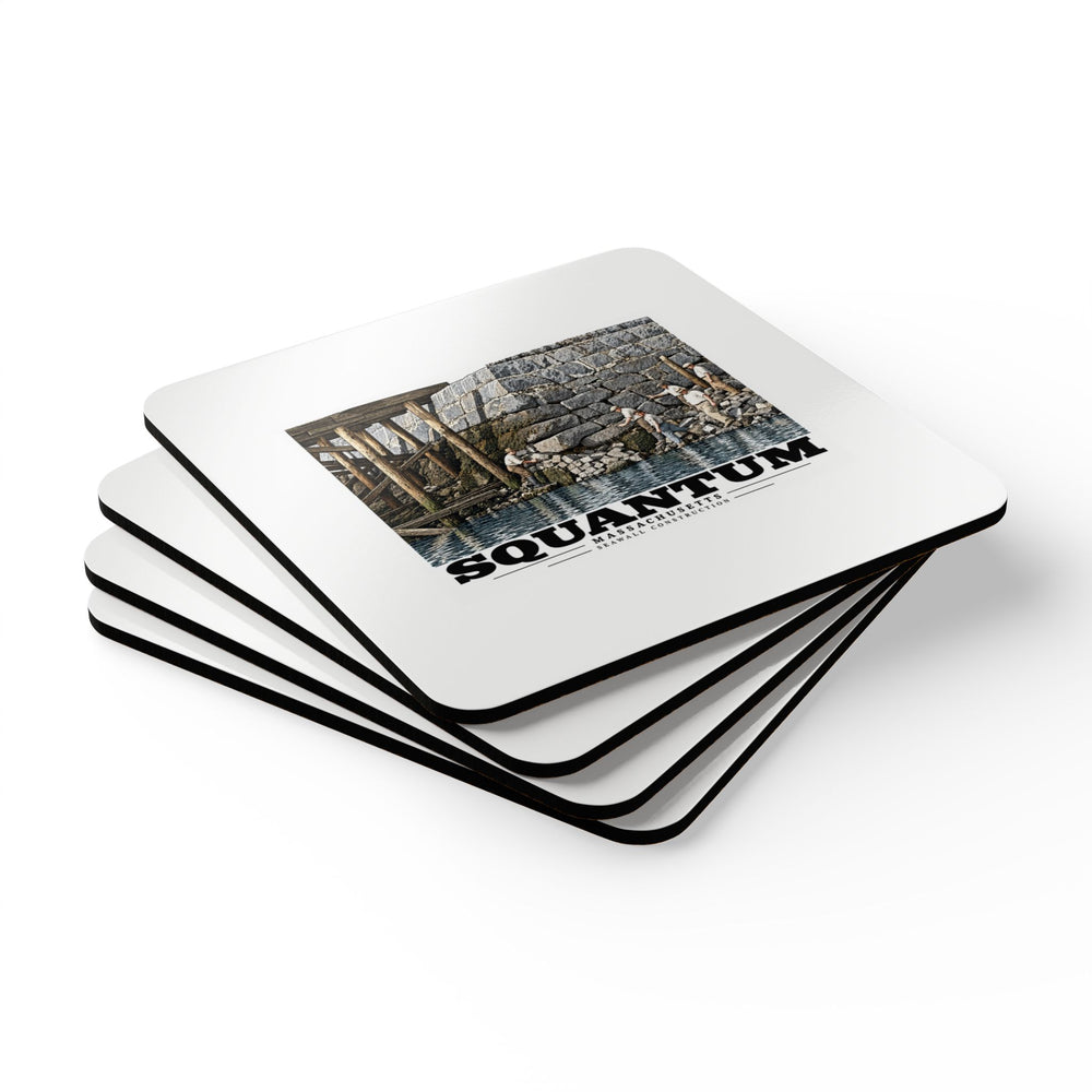 Repairing seawall near administration Building, Squantum Cork Back Coaster Set - Boston Harbor