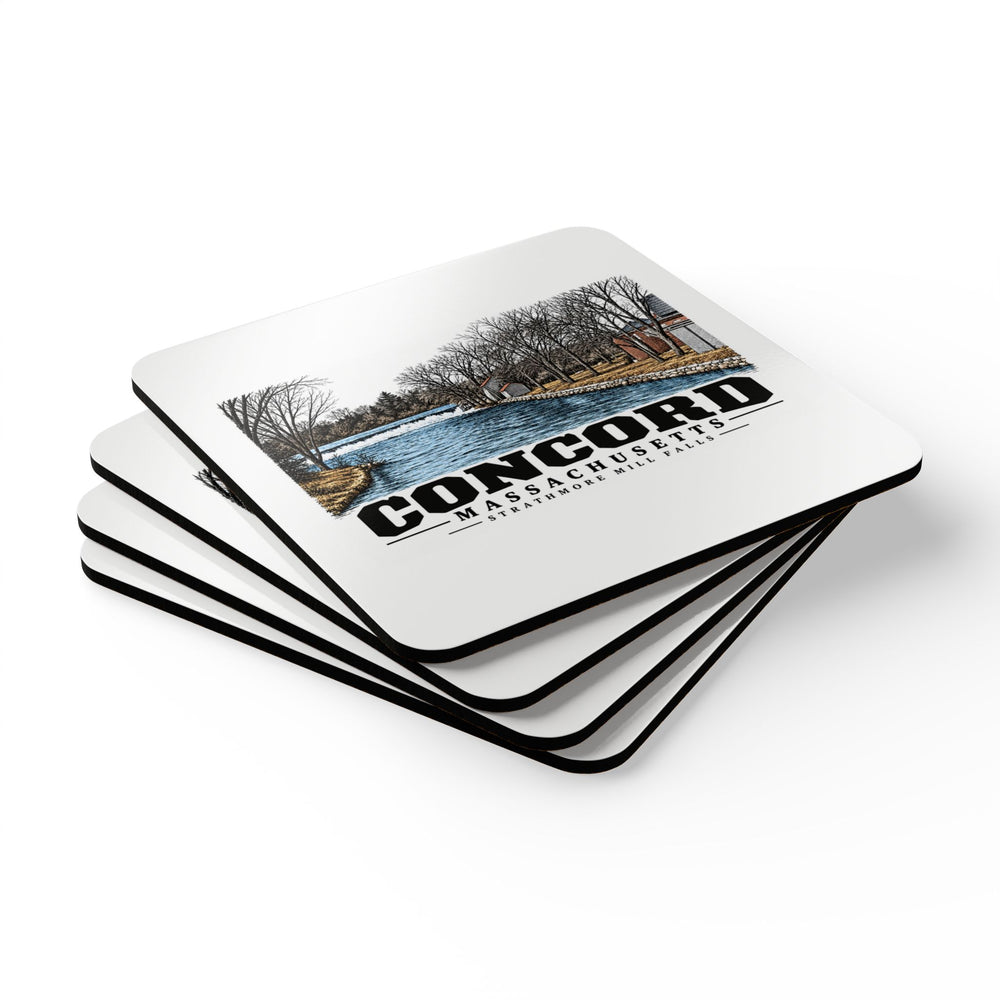 Illustrated Strathmore Mill Falls in Concord on corkwood coaster set