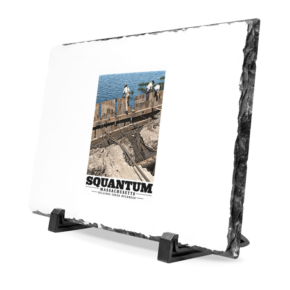 Repairing wood bulkhead-Billings Creek, Squantum 7 × 11 in Slate Desk Plaque - Boston Harbor