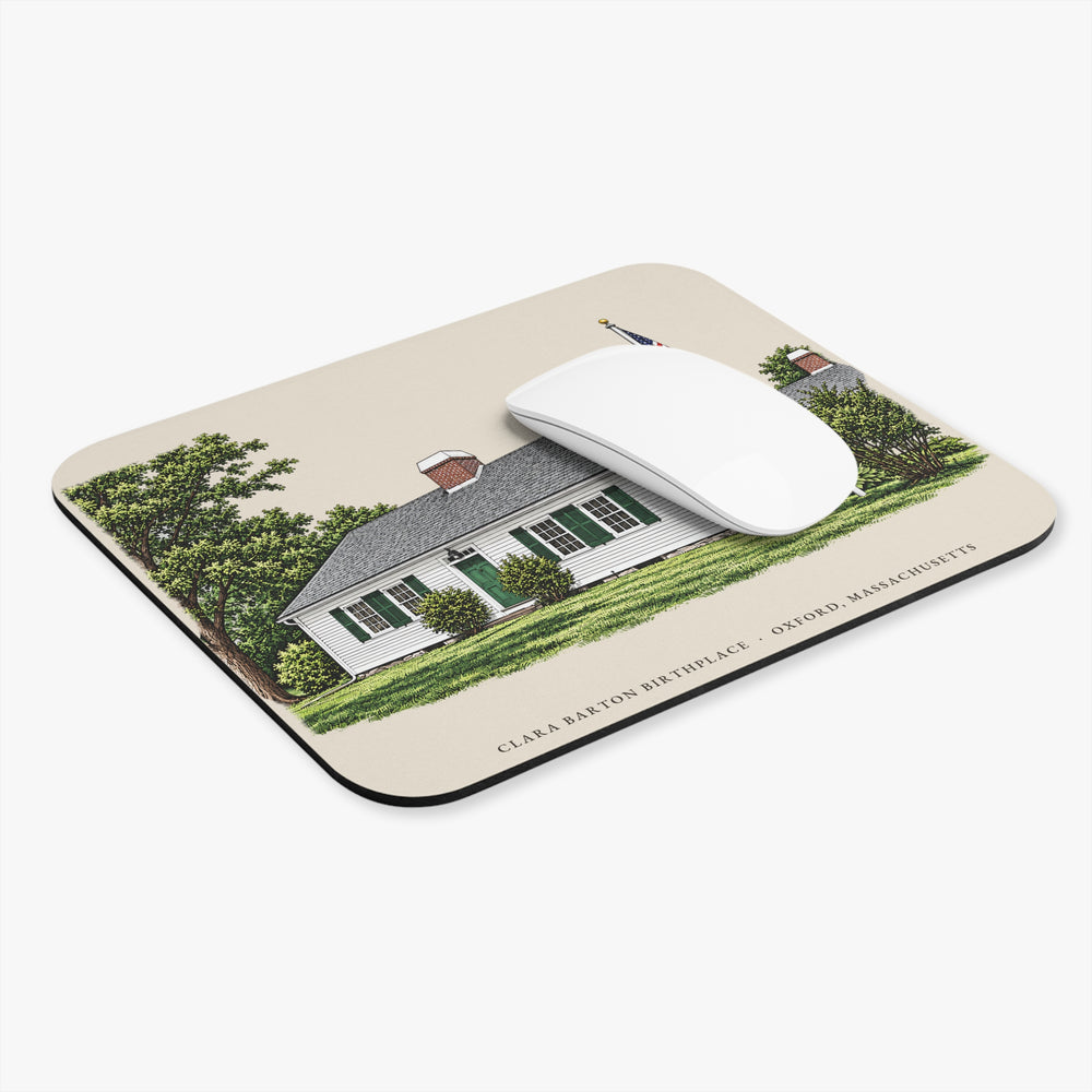 Oxford Clara Barton Birthplace mouse pad mockup showing the full illustrated print