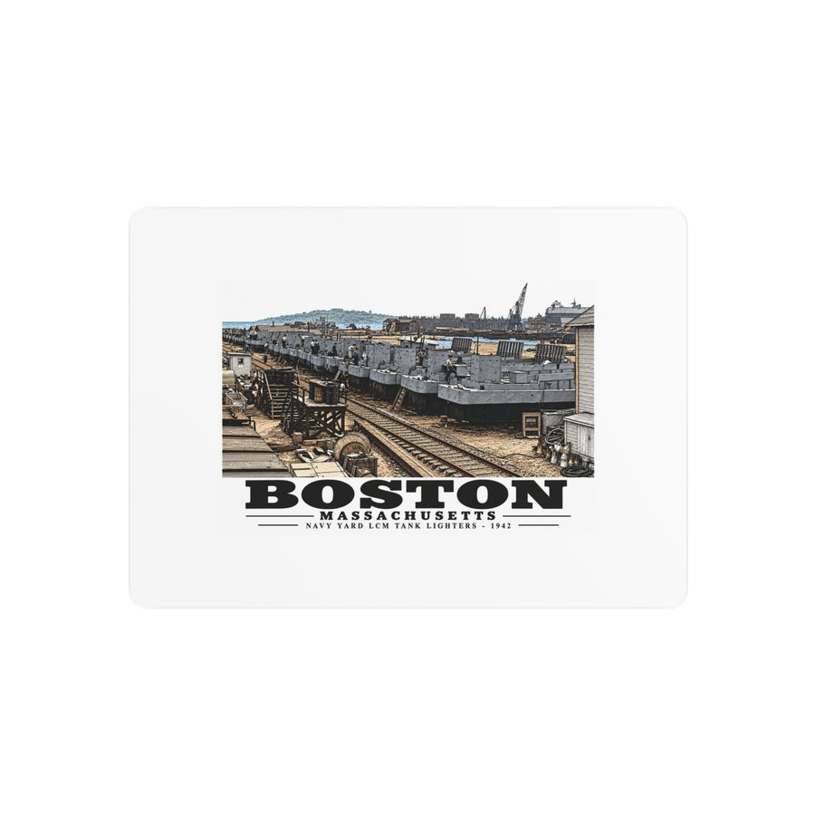 Illustrated Tank Lighters at Boston Navy Yard in Charlestown on metal art sign