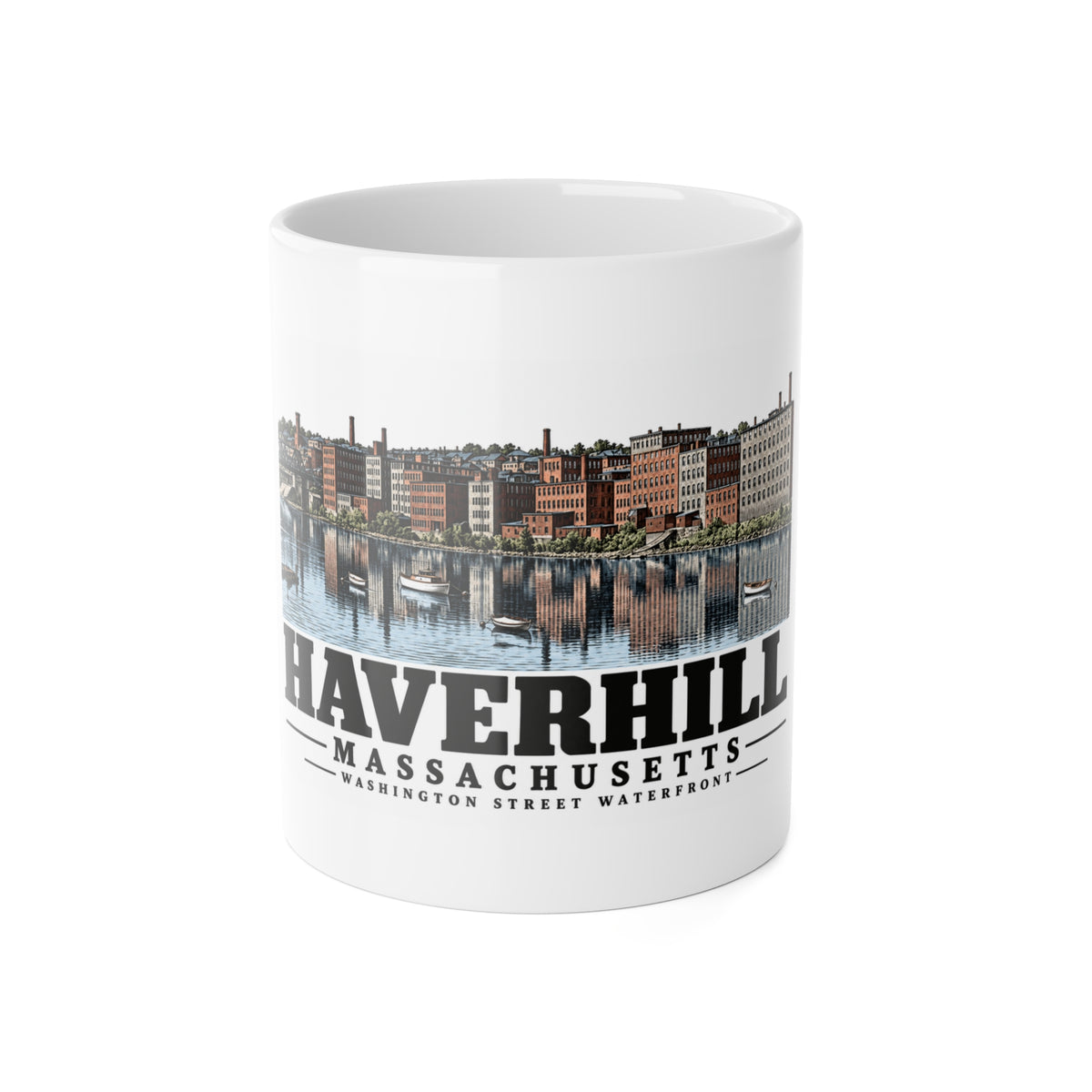 Haverhill Washington Street factory waterfront 11 oz White Ceramic Mug - Merrimack Valley Goods