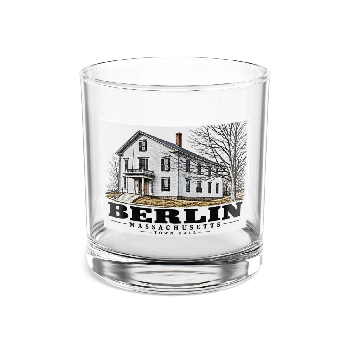 Illustrated Town Hall in Berlin on rocks glass