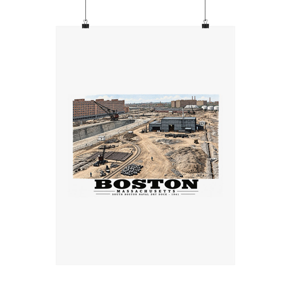 South Boston Dry Dock Area April 16-41 from roof of elevator shaft NW Matte Heritage Poster — 11 × 14 and 18 × 24 in - Boston Harbor
