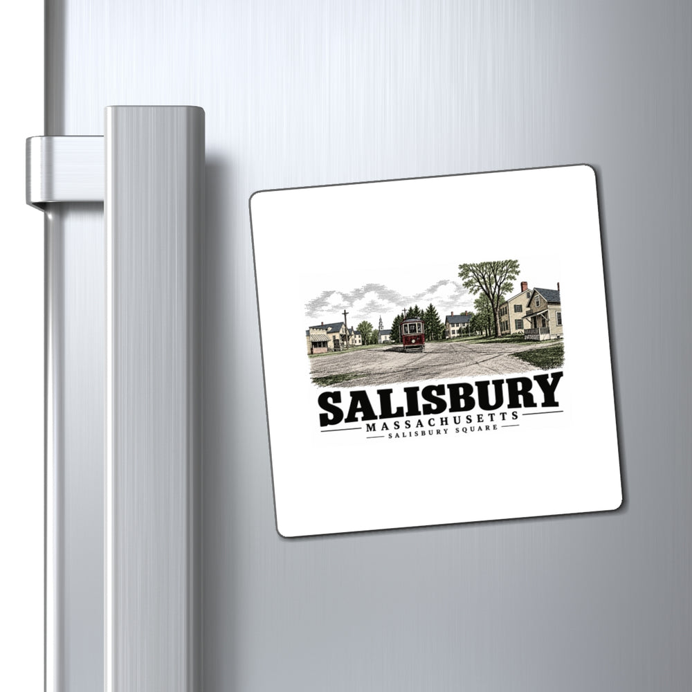 Refrigerator display of Salisbury Square square vinyl magnet, Salisbury, Massachusetts.