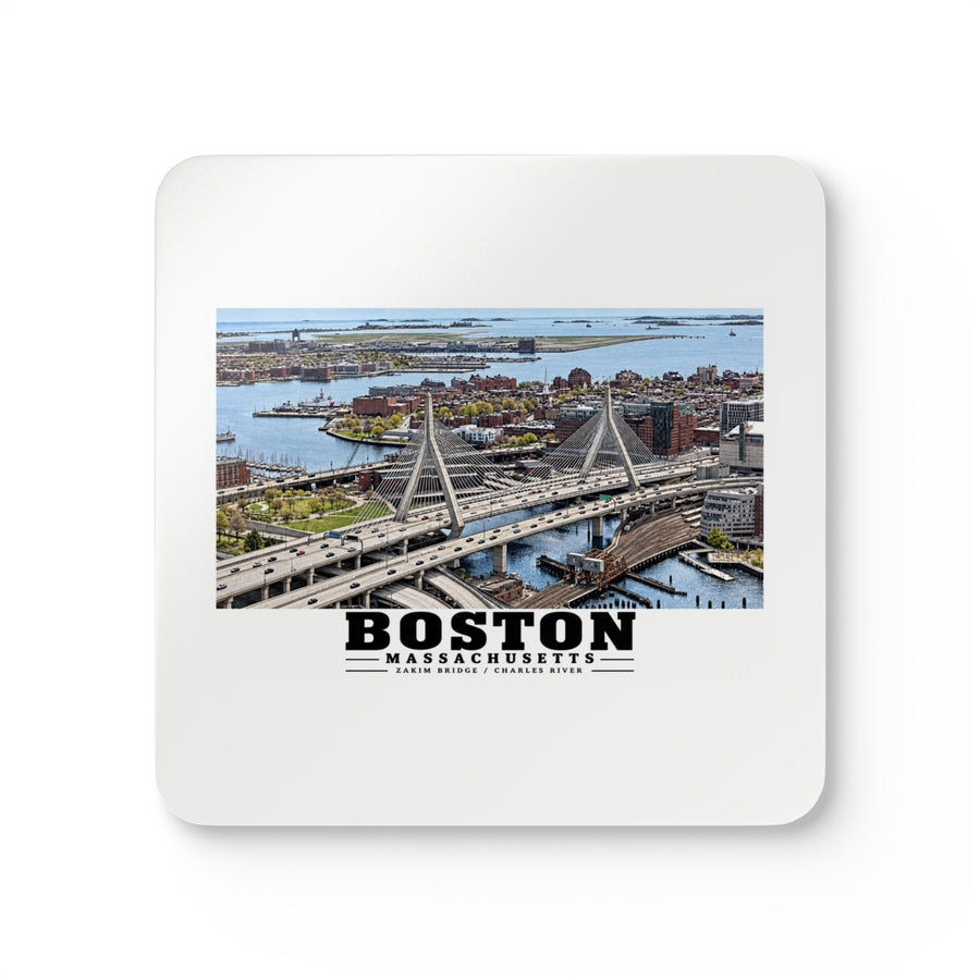 Aerial view of Boston with Zakim Bridge across Charles Cork Back Coaster Set - Charles River