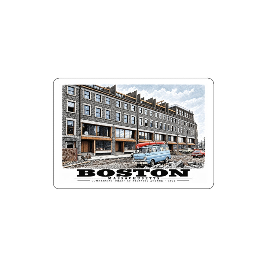 Partially renovated Commercial Wharf Street at Atlantic Avenue 4 in White Die-Cut Sticker - Boston Harbor