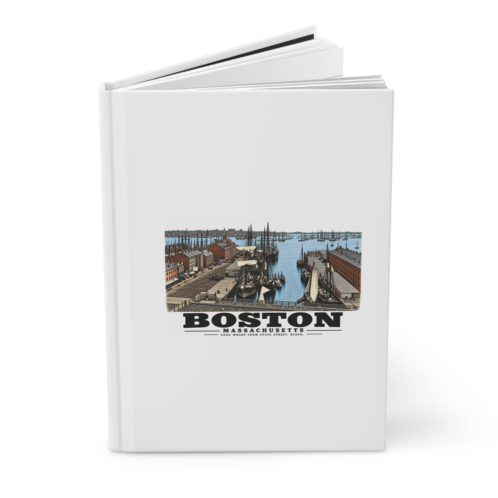 Long Wharf, from State St. block Matte Hardcover Journal - Boston Harbor