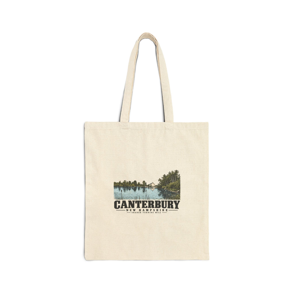 Shaker turning mill and pond Natural + Black Heavy Canvas Tote - Merrimack Valley Goods