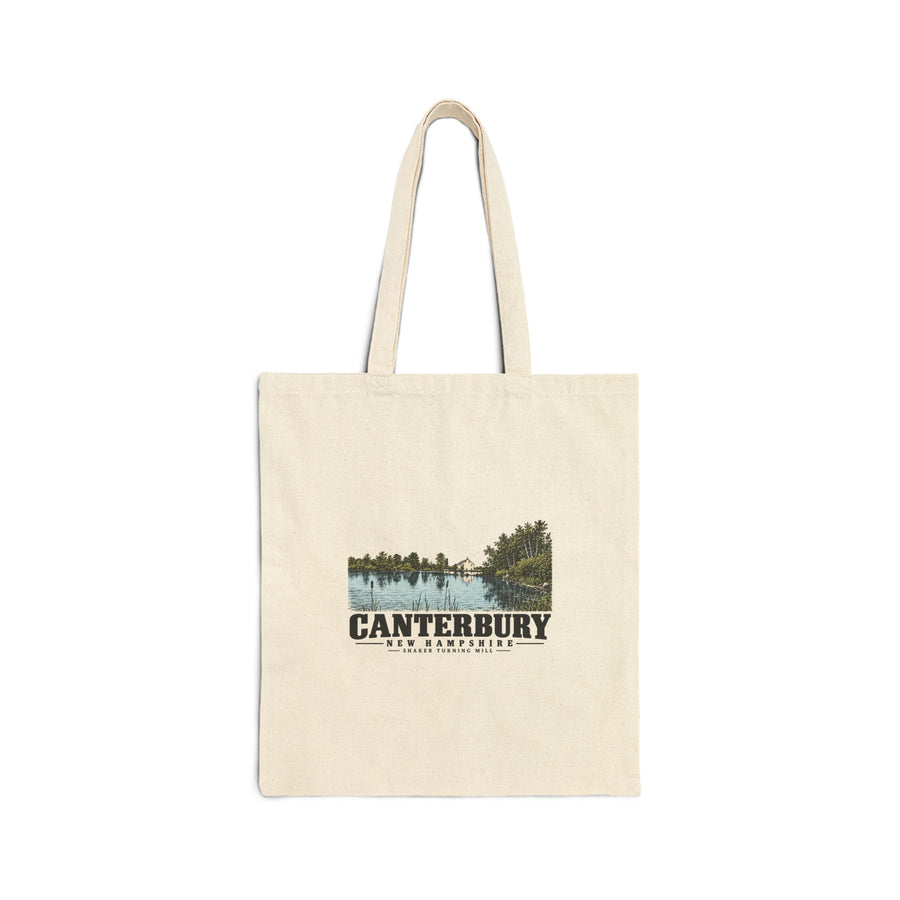 Shaker turning mill and pond Natural + Black Heavy Canvas Tote - Merrimack Valley Goods
