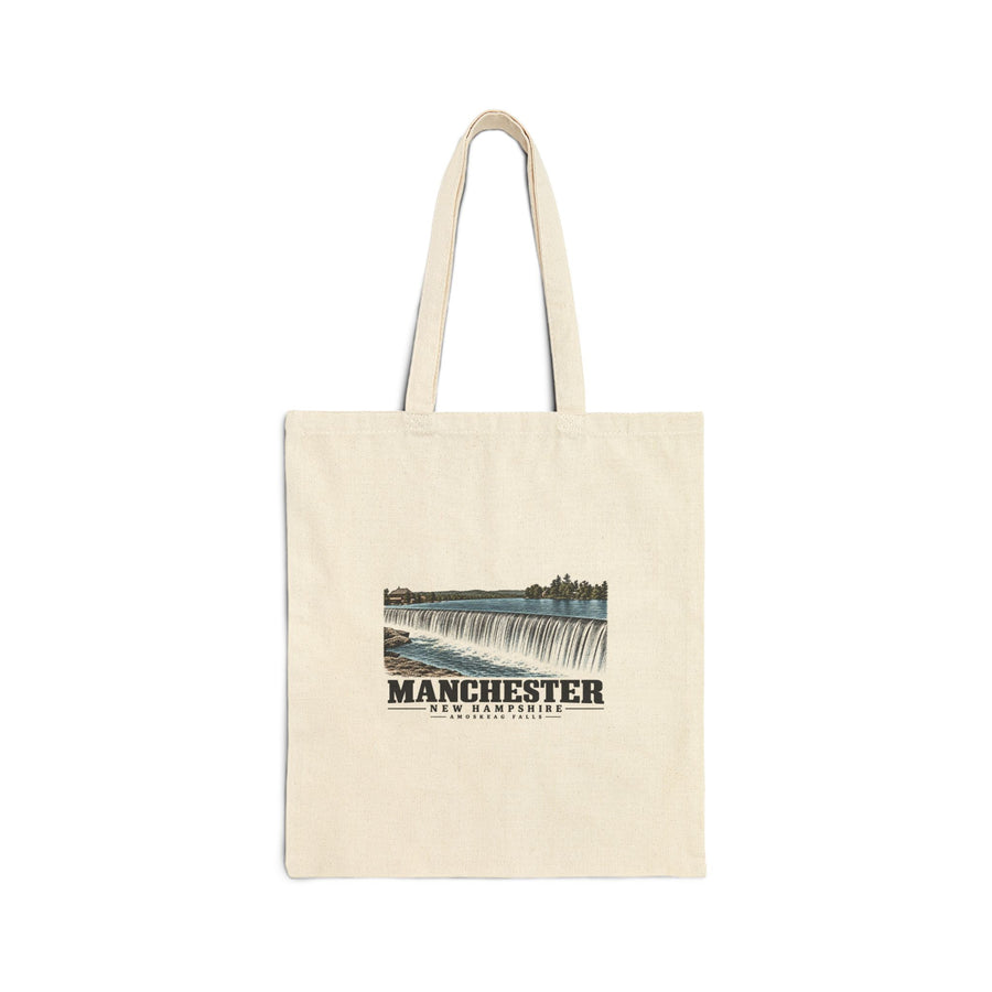 Amoskeag Falls and dam, published 1910 Natural + Black Heavy Canvas Tote - Merrimack Valley Goods