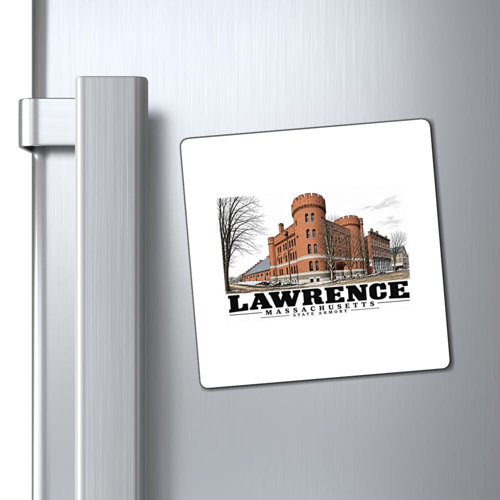 Illustrated State Armory in Lawrence on square magnet