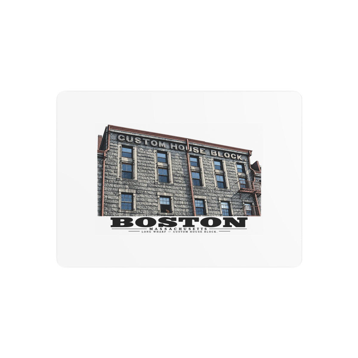 Long Wharf Custom House Block 7 × 5 in Horizontal Metal Wall Art - Boston Harbor