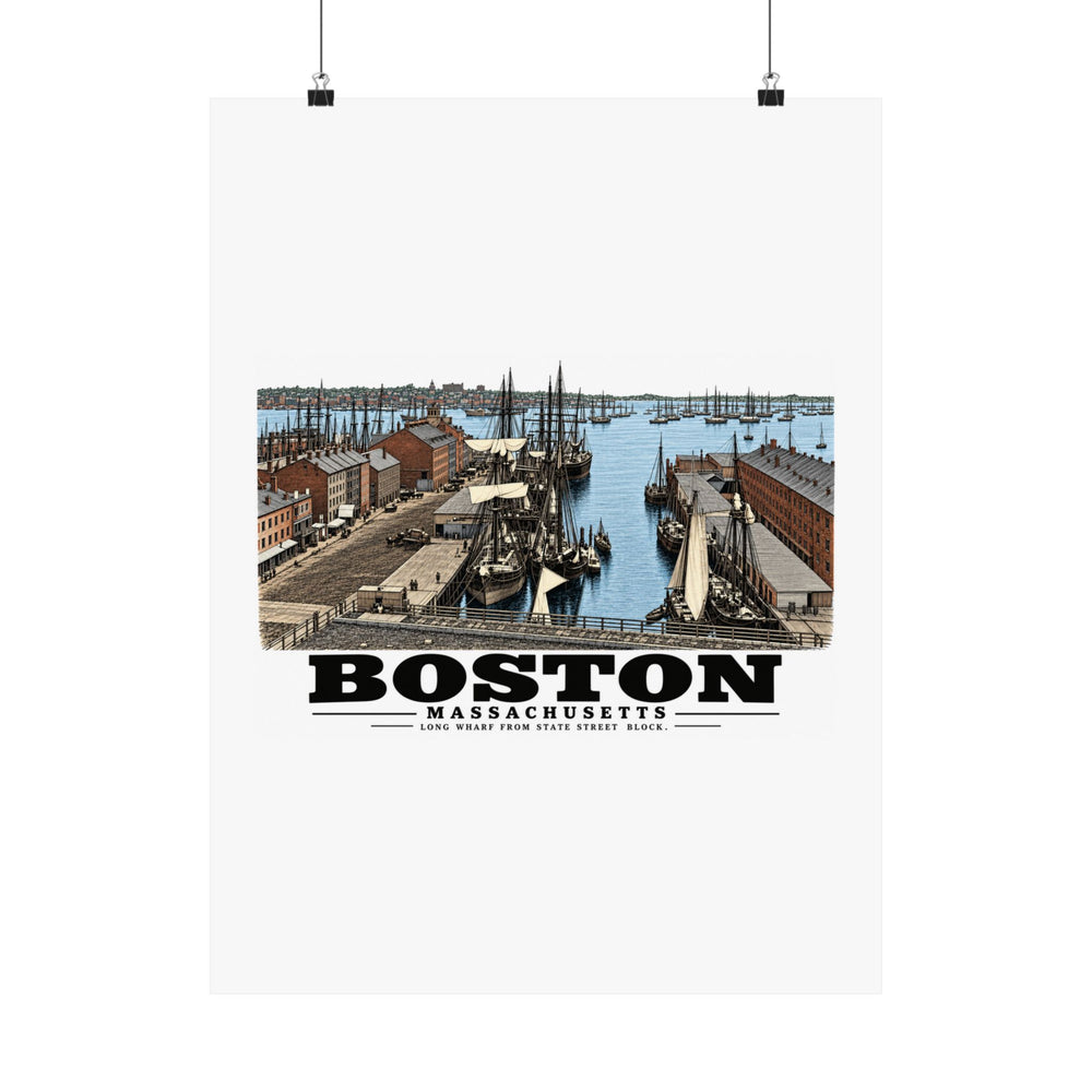 Long Wharf, from State St. block Matte Heritage Poster — 11 × 14 and 18 × 24 in - Boston Harbor