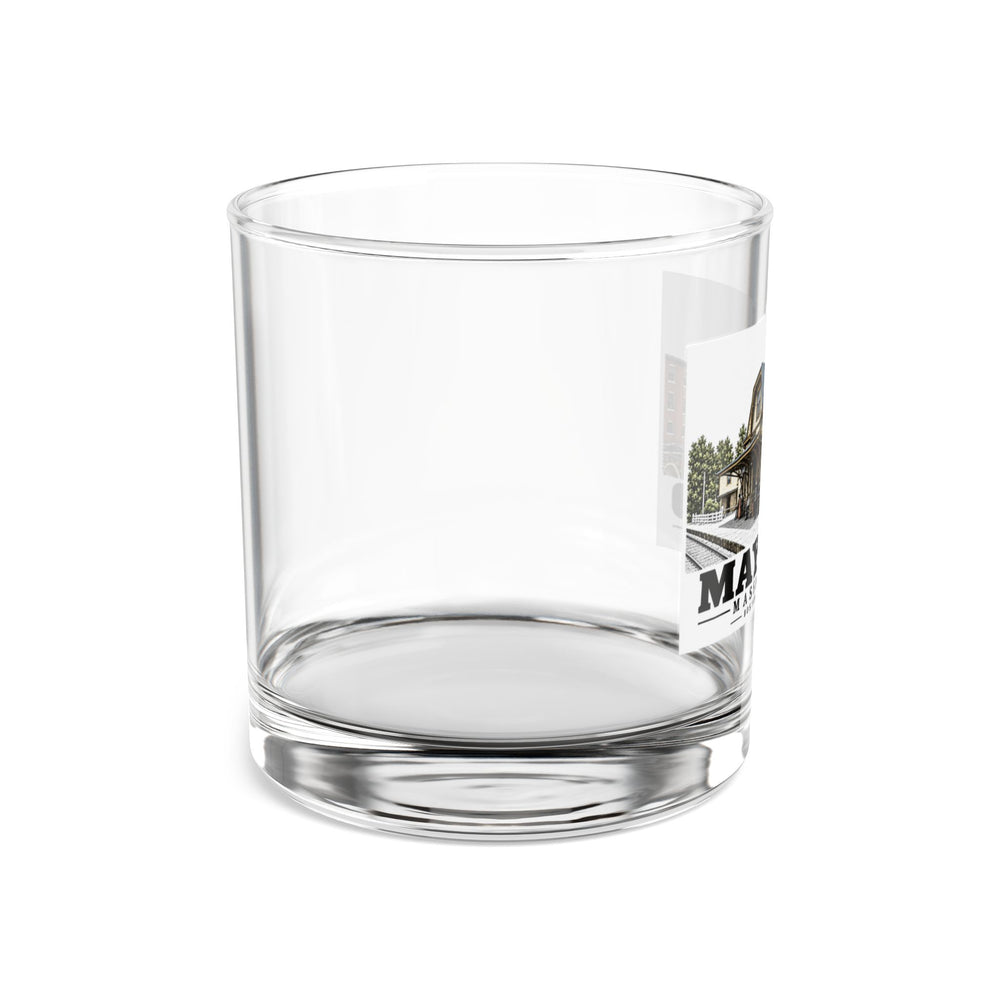 Illustrated Boston & Maine Depot in Maynard on rocks glass