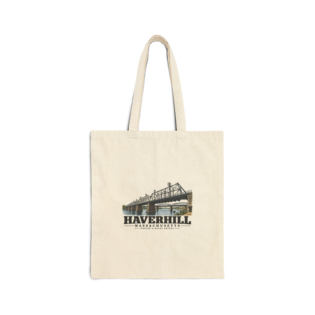 Boston & Maine Merrimack railroad bridge Natural + Black Heavy Canvas Tote - Merrimack Valley Goods