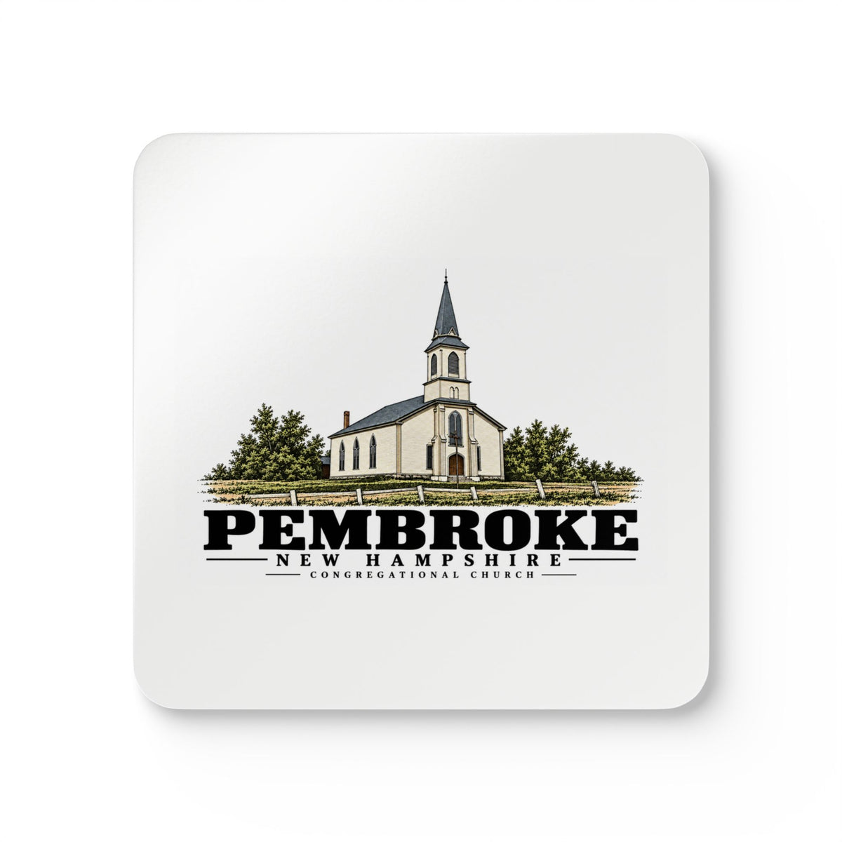 Pembroke Congregational Church, Pembroke Street Cork Back Coaster Set - Merrimack Valley Goods