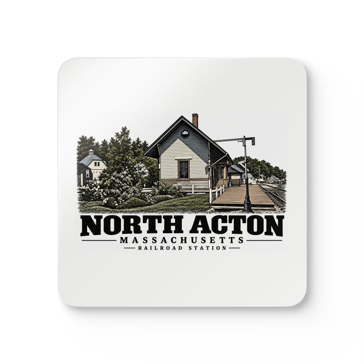 ACTON Railroad Station Cork Back Coaster Set - Assabet Valley Goods