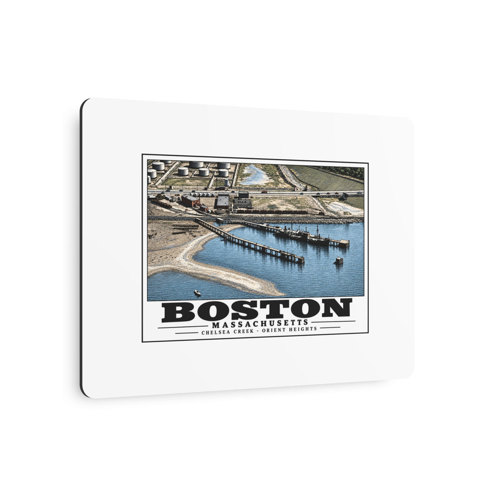 Orient Heights taken at 600 feet-Shore line, Chelsea Creek, East Boston 7 × 5 in Horizontal Metal Wall Art - Boston Harbor
