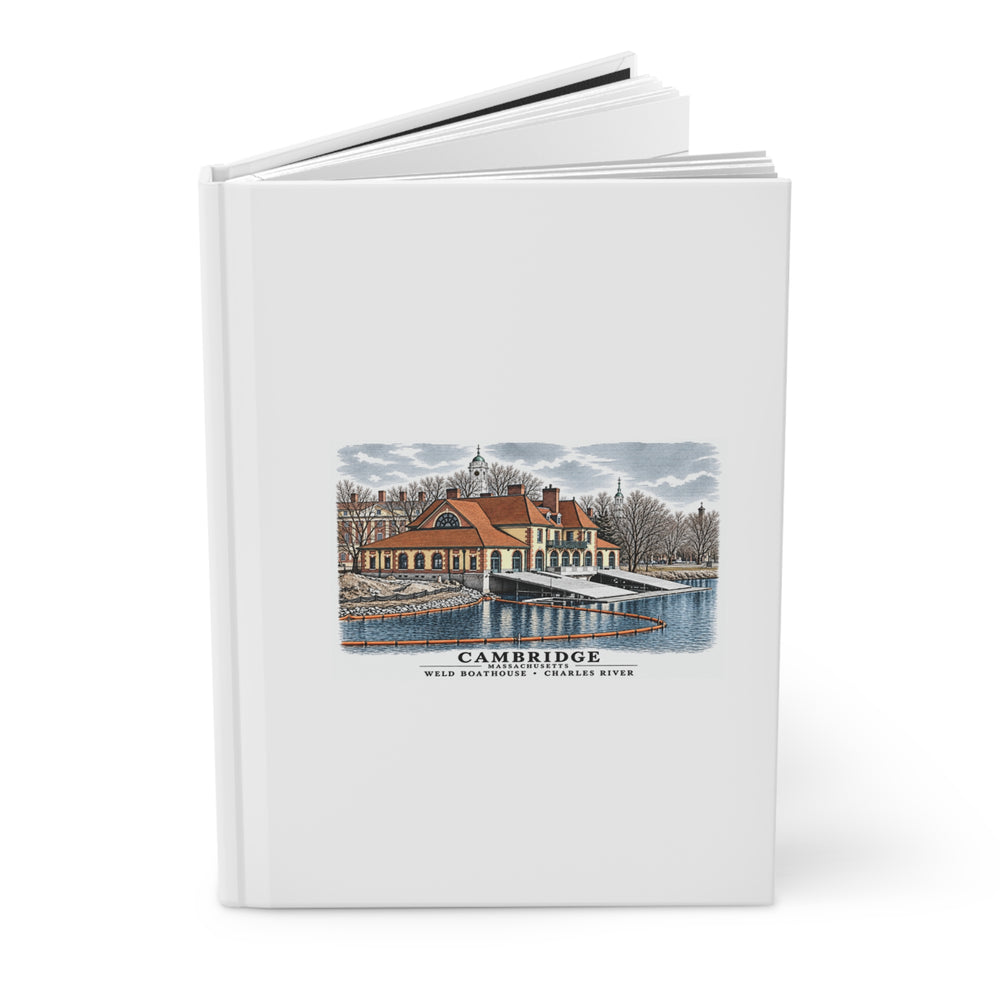 Weld Boathouse, 971 Memorial Drive, beside Anderson Bridge Matte Hardcover Journal - Charles River