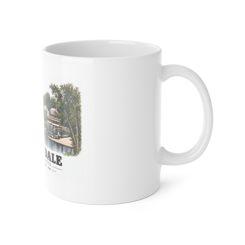 Norumbega Park shore, Charles River Lakes District, Auburndale 11 oz White Ceramic Mug - Charles River