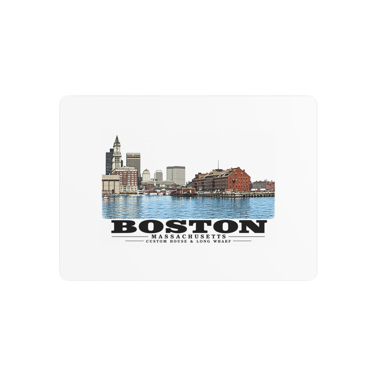 Custom House left to Long Wharf right 7 × 5 in Horizontal Metal Wall Art - Boston Harbor