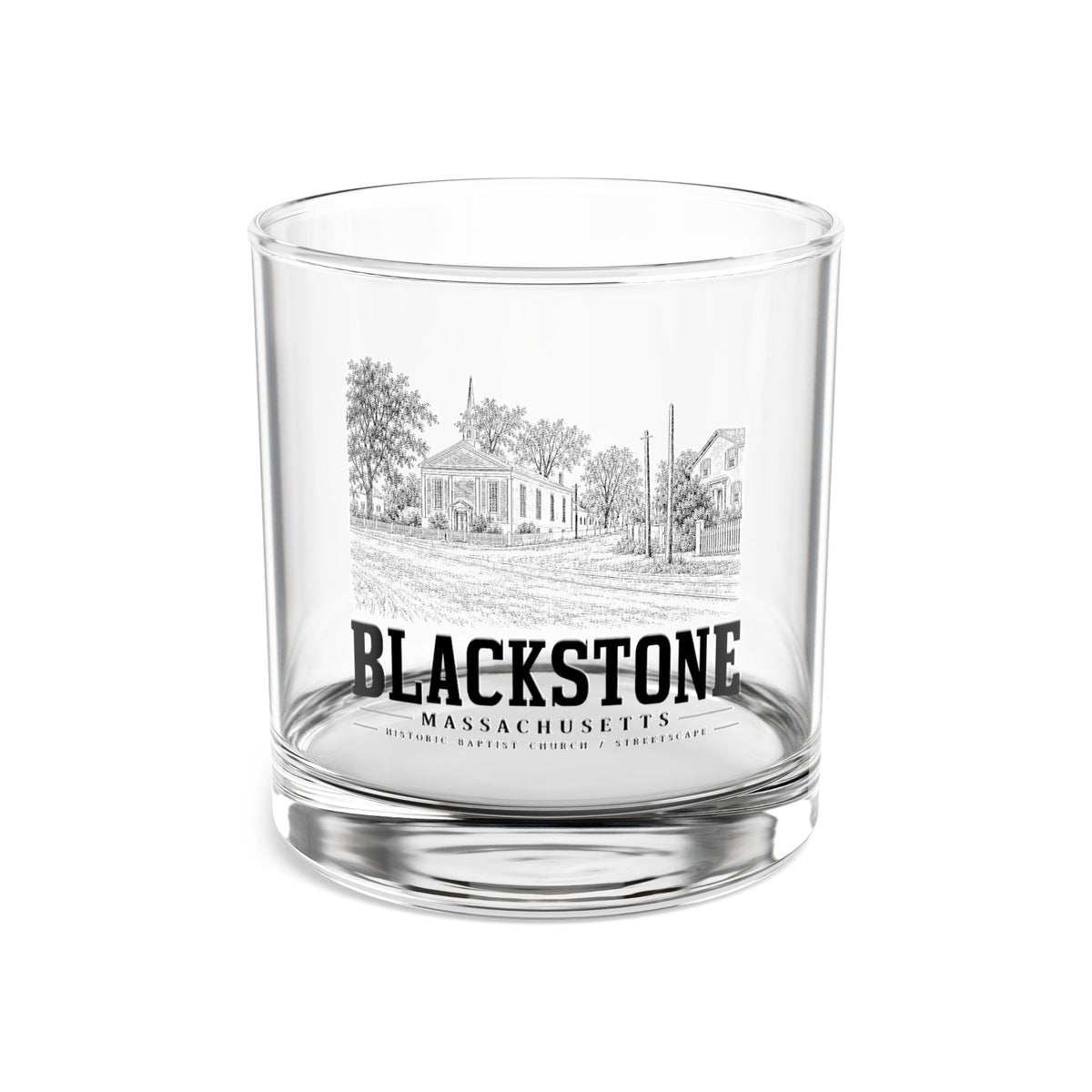 Blackstone Historic Baptist Church / Streetscape 10 oz Rocks Glass in Clear — front view